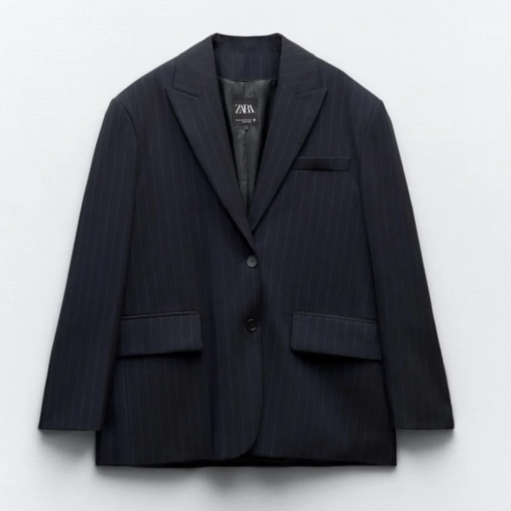 Zara NWT Oversized Pinstripe Blazer Navy Blue Size XS/S